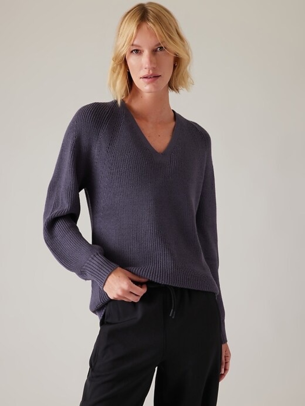 Athleta V-Neck Knit Sweater in Nightfall Purple - Picture 4 of 5